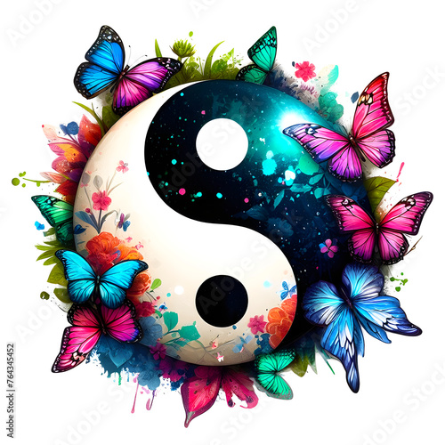 Yin Yang sign with the image of the Butterflies