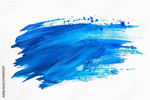 Vibrant blue watercolor paint brush strokes isolated on white