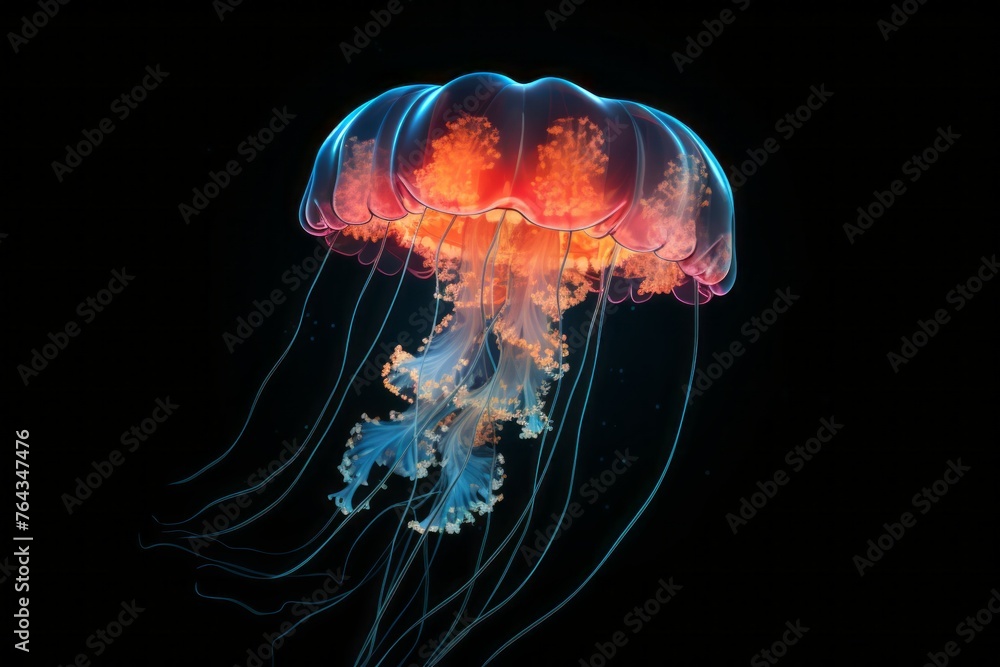 A black background with glowing jellyfish A black background with glowing jellyfish