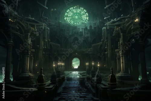 Enigmatic 3D realm with mysterious architecture and surreal atmospheric effects