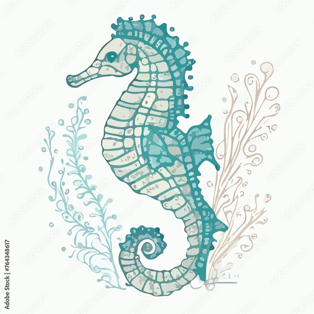 Seahorse in cartoon doodle style. Isolated 2d vecto