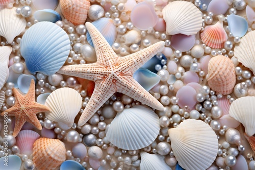 Seashells and Pearls Background, Seashells and Pearls Wallpaper, Pearls Background, Seashells Wallpaper, Seashells Pattern, AI Generative