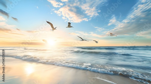 beach with birds 