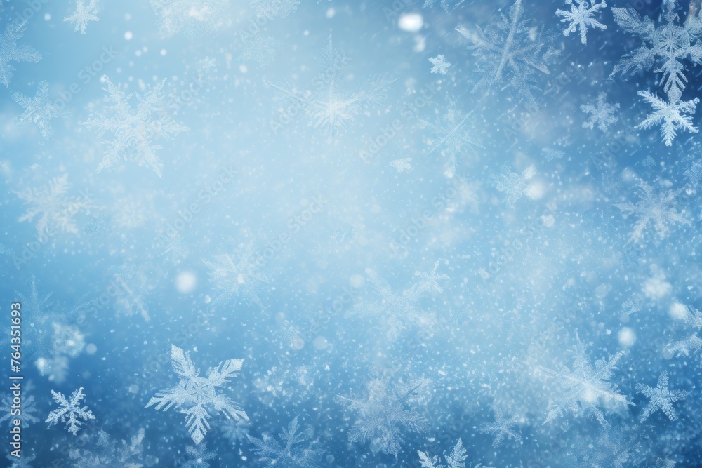 Icy blue background with delicate snowflakes creating a sense of winter serenity.