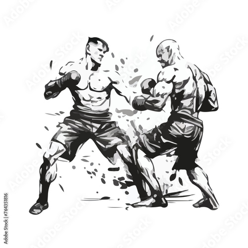 Sketch image of two fighters in a fight isolated ve