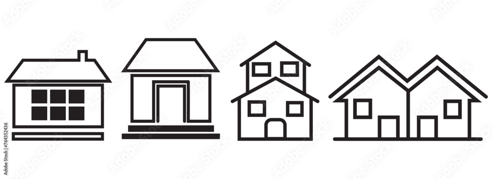 Home Icon Set. Contains such Icons as House, Property, Church, Garage, Smart Home and more. House vector icon set. Set of home icon, Thin outline shape of house vector. Simple collection of home icon.