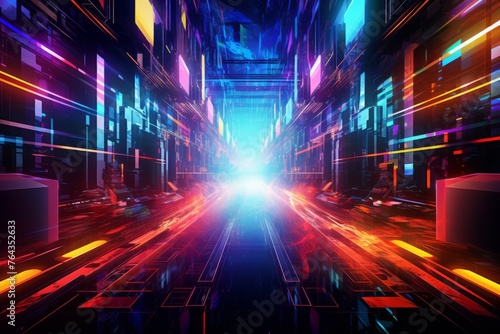 Neon infused abstract cyberpunk background with vibrant colors and dynamic lines photo