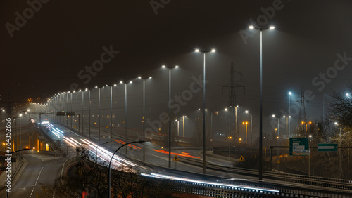 A night view of Kwiatkowski estacade with blurred car lights - Gdynia