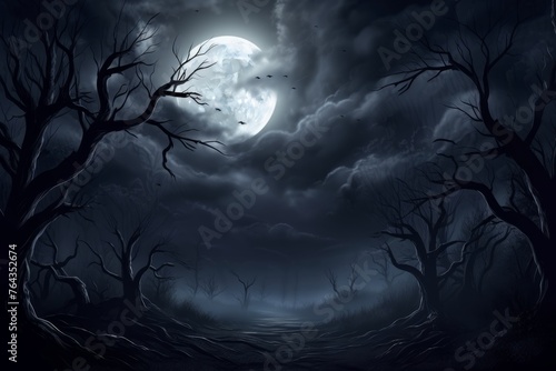 Ominous full moon. Halloween spooky background