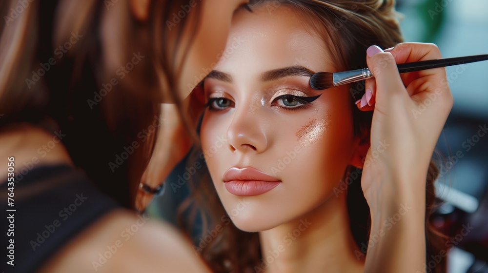 Professional Makeup Artist Applying Eyeshadow to Female Model