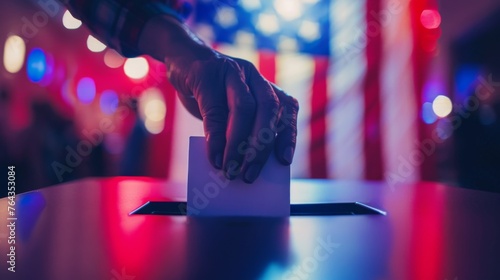 Shallow depth of field (selective focus) image with the hand of a person voting in the US presidential elections. photo