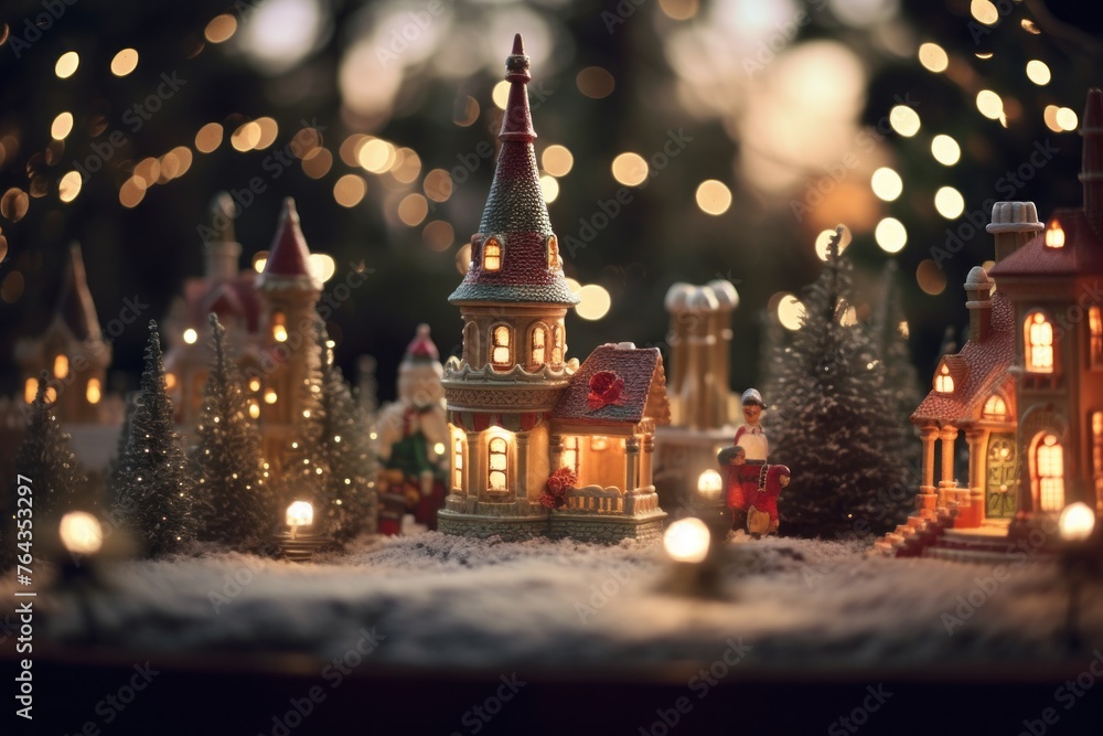 Soft focus bokeh lights forming a whimsical Christmas setting.