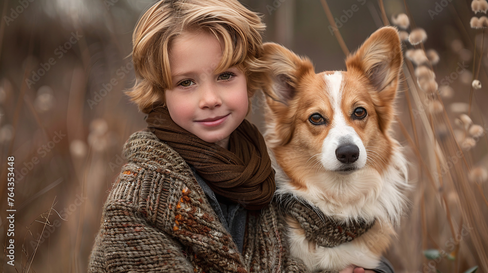 portrait child with his dog