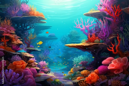 Vibrant underwater coral reef scene forming a colorful and enchanting background