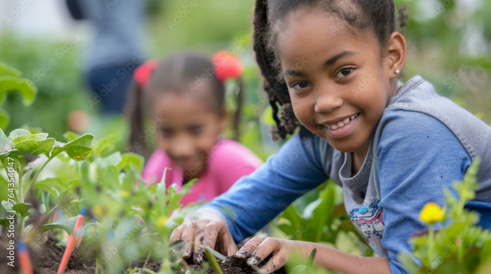 Children grow vegetables in the garden Children grow vegetables in the garden