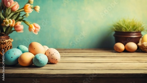 Easter eggs on wooden background 