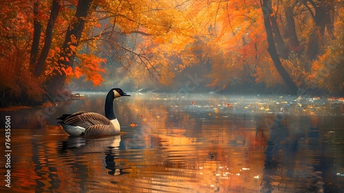 goose on an autumn river
 photo