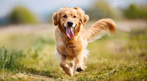 Golden retriever dog running outdoor