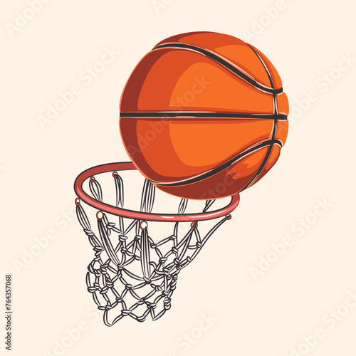 Hand drawn perfect Basketball shot with vintage background Basketball ring and ball inside,