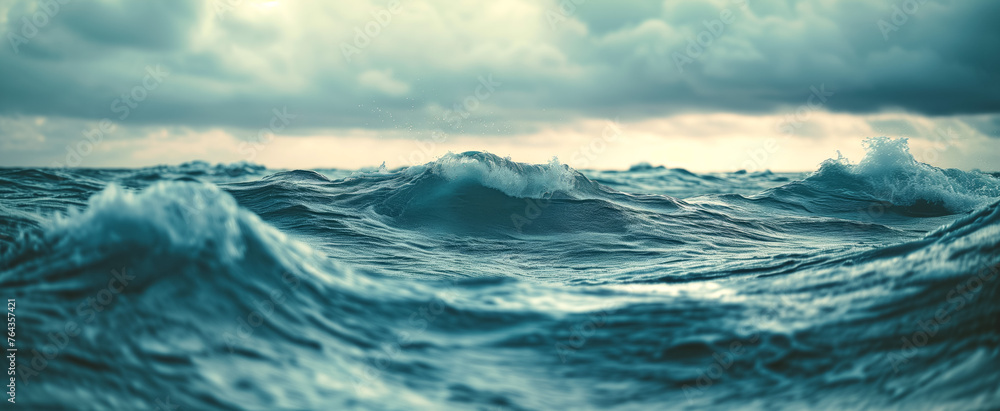 Fototapeta premium Turbulent sea waves under brooding stormy sky