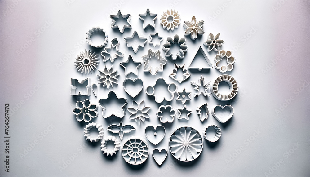 Array of Cookie Cutters Showcasing Diverse Shapes and Designs Array of Cookie Cutters Showcasing Diverse Shapes and Designs