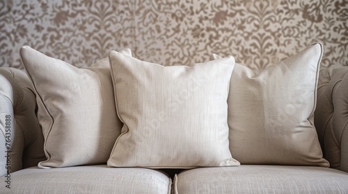 Cozy Beige Pillows Adorn Modern Sofa  Comfortable Home Design