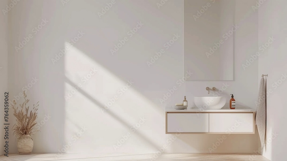 Fototapeta premium Modern Restroom Elevation Mockup: Sleek Sanitary Desig