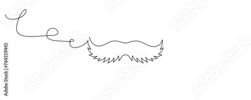 One Line Mustache Icon, Monoline Mustaches Symbol, Continuous Whiskers Silhouette, Mustache Endless Shape, Men Fashion Vector Illustration