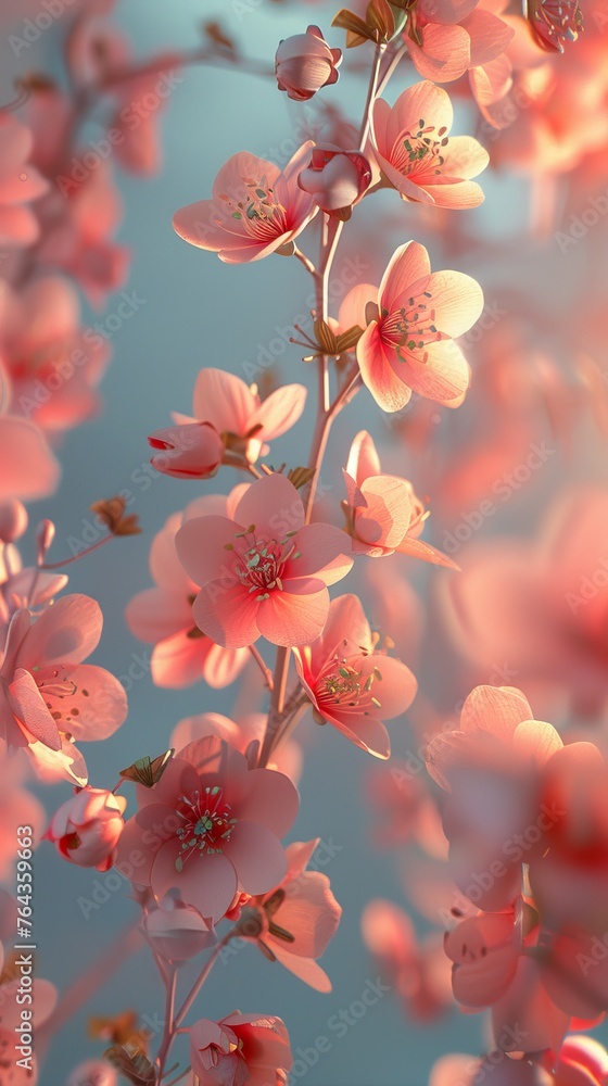 Spring awakening smartphone background in 3D Blender minimal style