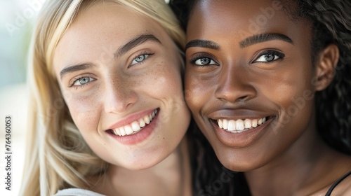 Attractive Healthy Skincare Concept: Portrait of Two Young Adult Women Friends
