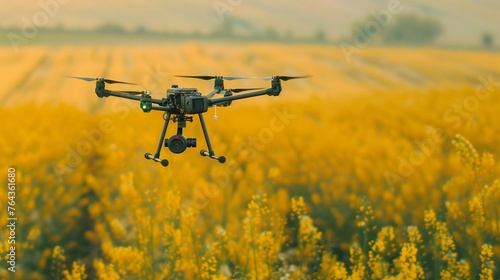 Future Farming Innovation: Hexacopter Drone Over Rapeseed Field