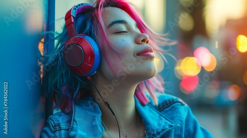 Stylish Freedom: Happy Woman Enjoying Music with Wireless Headphones