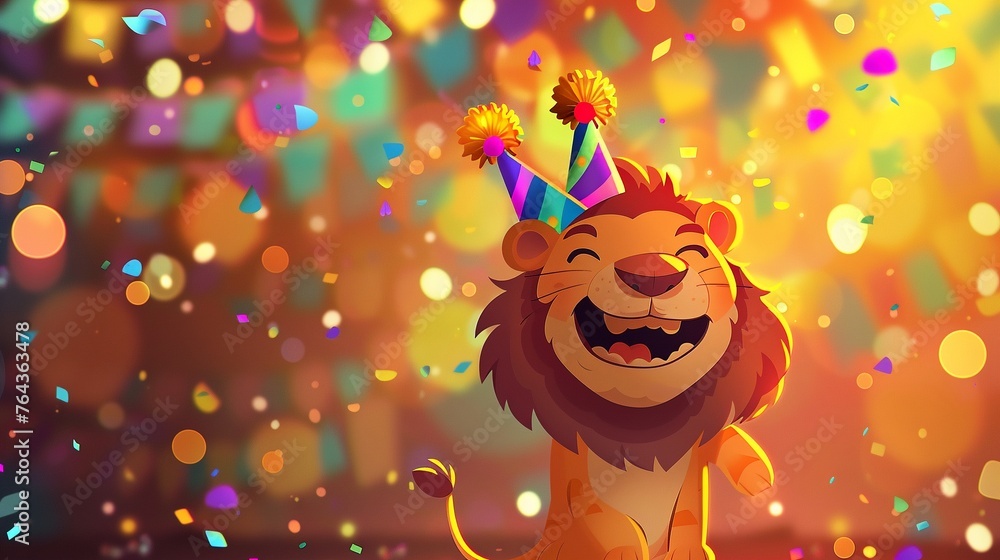Fototapeta premium Happy Lion Celebrating at a Party