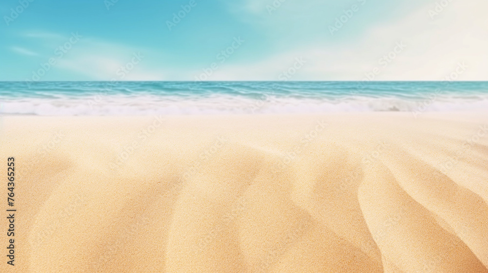 empty sand beach and seashore waves background with copy space