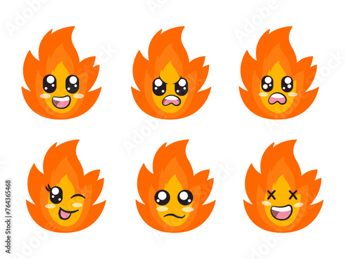orange color fire character expression smile laughing happy sad blink eye and cheerful gesture