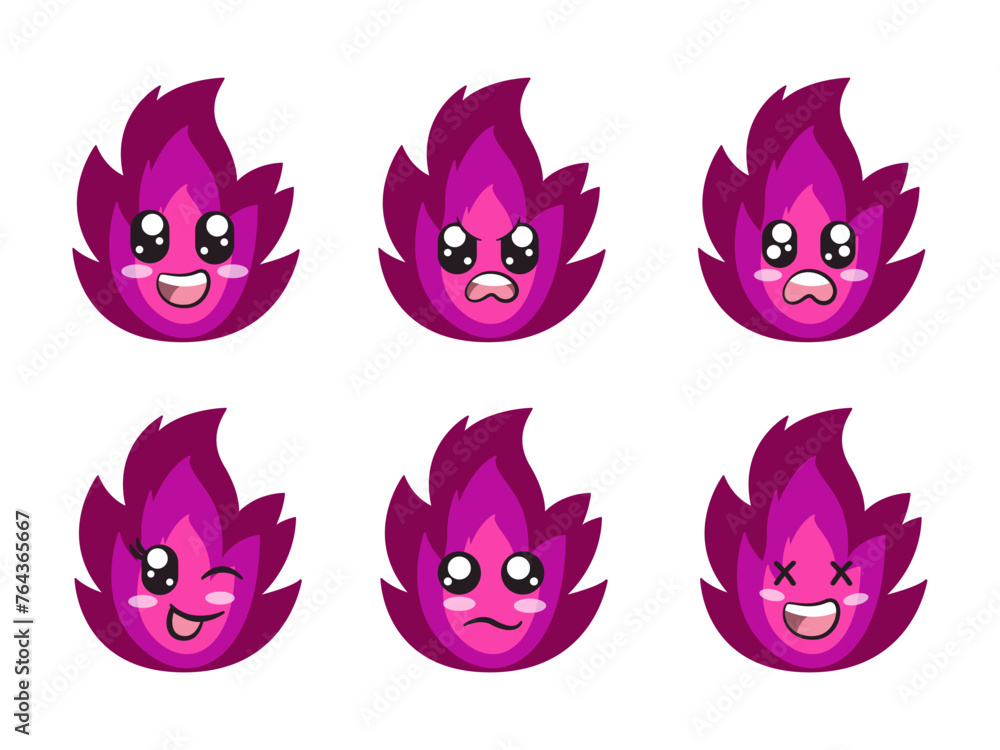 purple color fire character expression smile laughing happy sad blink eye and cheerful gesture purple color fire character expression smile laughing happy sad blink eye and cheerful gesture