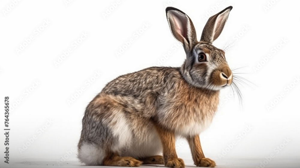 Obraz premium White and Brown Rabbit, on White Background