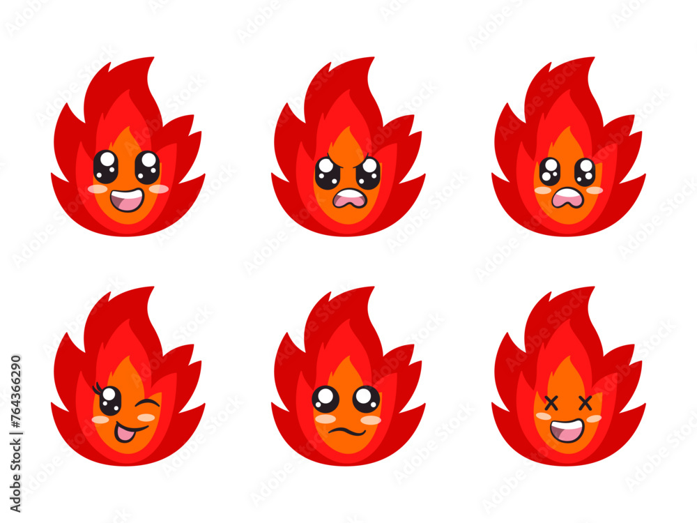 red color fire character expression smile laughing happy sad blink eye and cheerful gesture