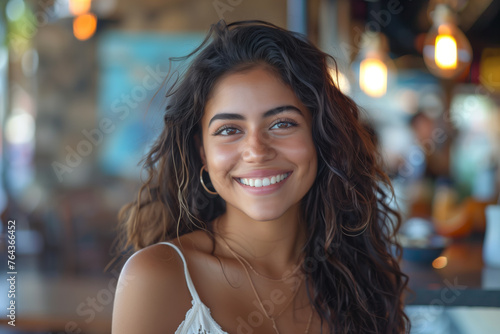 Young Latina woman smiles at the camera
