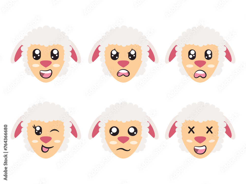 white color head sheep lamb face character expression smile laughing happy sad blink eye and cheerful gesture white color head sheep lamb face character expression smile laughing happy sad blink eye and cheerful gesture