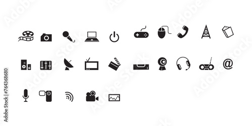 Set of outline icons related to office, misc, media, workspace, coworking. Linear icon collection. Editable stroke. Vector illustration photo