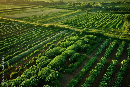 Biodiversity in Agriculture  A Vibrant Earth Day Image of a Polyculture Farm with Multiple Crop Varieties Thriving Together