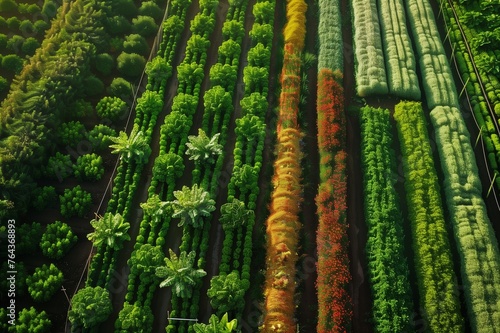 Biodiversity in Agriculture: A Vibrant Earth Day Image of a Polyculture Farm with Multiple Crop Varieties Thriving Together photo