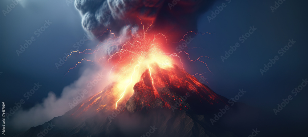 volcano eruption, mountain, lightning, disaster 35