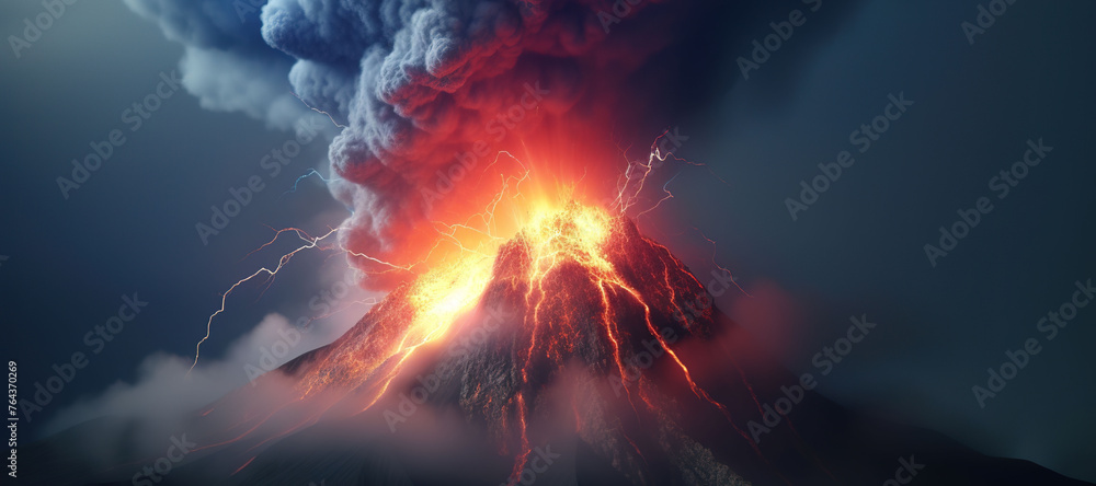 volcano eruption, mountain, lightning, disaster 31