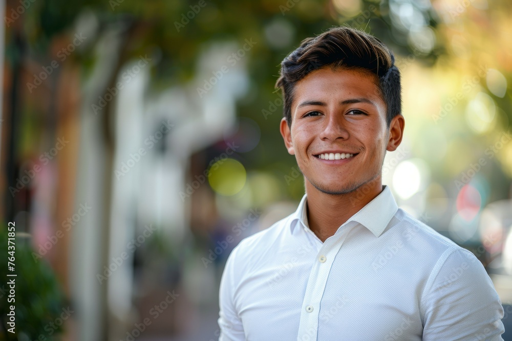 A young man is smiling and wearing a white shirt A young man is smiling and wearing a white shirt