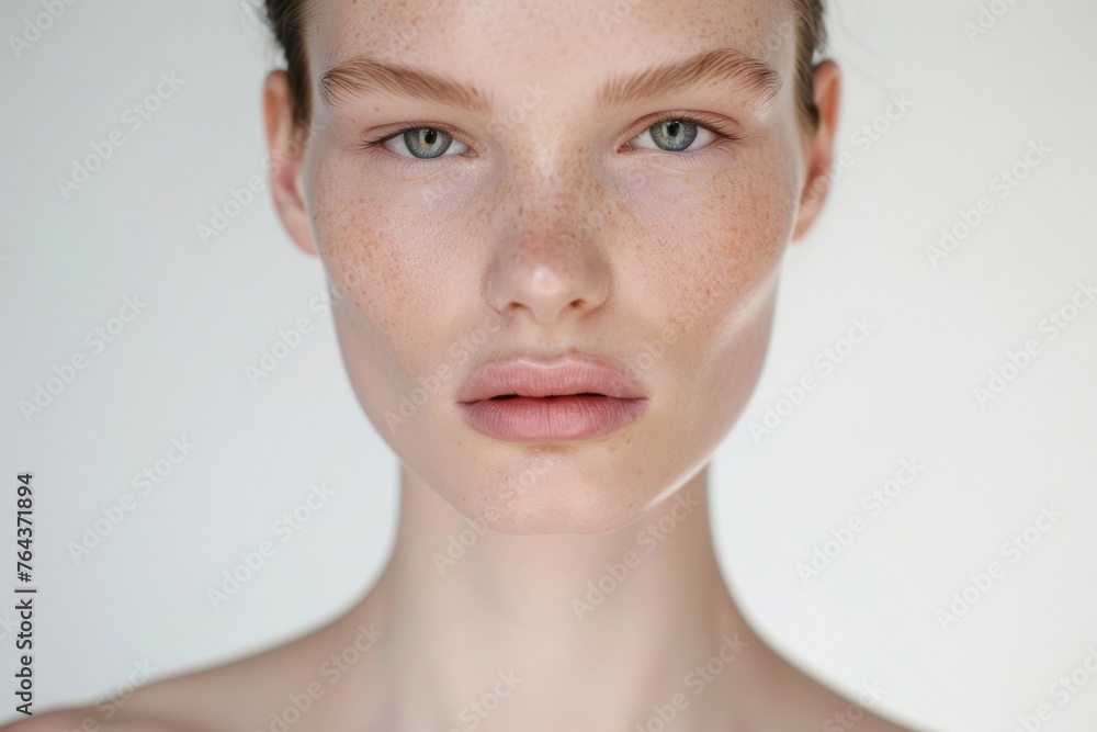 A woman with green eyes and a light skin tone A woman with green eyes and a light skin tone