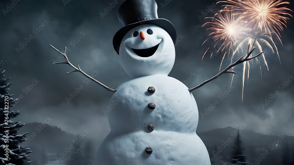 Obraz premium Sinister Snowman: Haunting New Year's Night