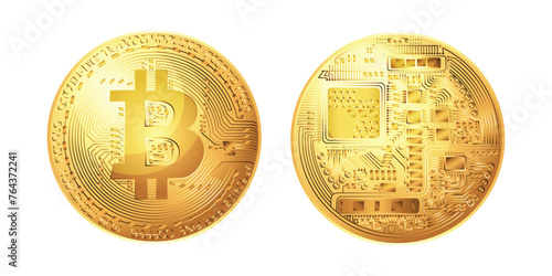 Bitcoin Coin . Two sides obverse and reverse. Vector illustration.