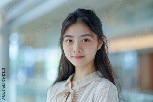 A woman with long hair and a white shirt is smiling for the camera © top images